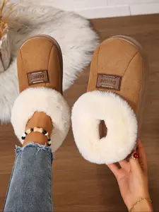 Women's Plus Size Warm Fleece Lined Boots, Casual Fluffy Snow Boots for Fall & Winter, Comfortable Indoor Outdoor Shoes