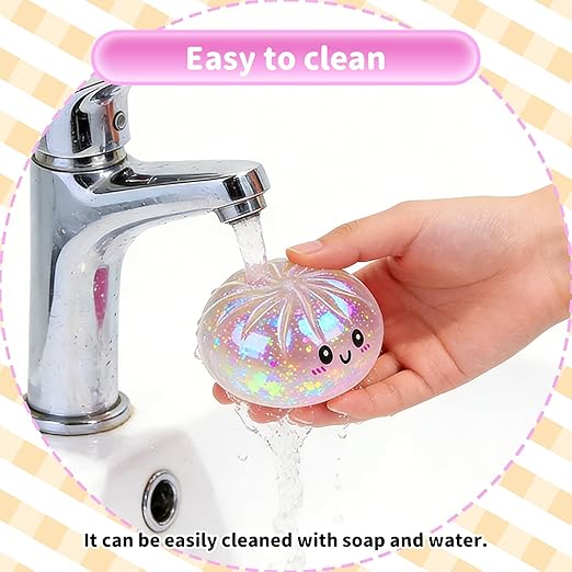 Giant Glitter Dumpling, Giant Dumpling Squishy, Mega Rainbow Dumplings, Cute Anxiety Relief Fidget Toy, with Steamer Box,Soft Squeeze Decompression Dough for Adults