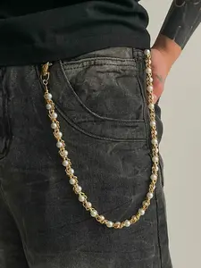 Men's Hip Hop Fashion Jeans Belt Chain, Pearl Wrap Waistchain Accessory, Cross-Border Men's Belts, Unique Style Jewelry