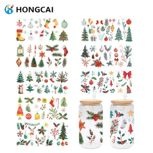 8 Piece Holiday Christmas Sticker Set, UV Dtg Transfer Cup Stickers, Waterproof Adhesive Decals, Glass Cup DIY Packaging Stickers