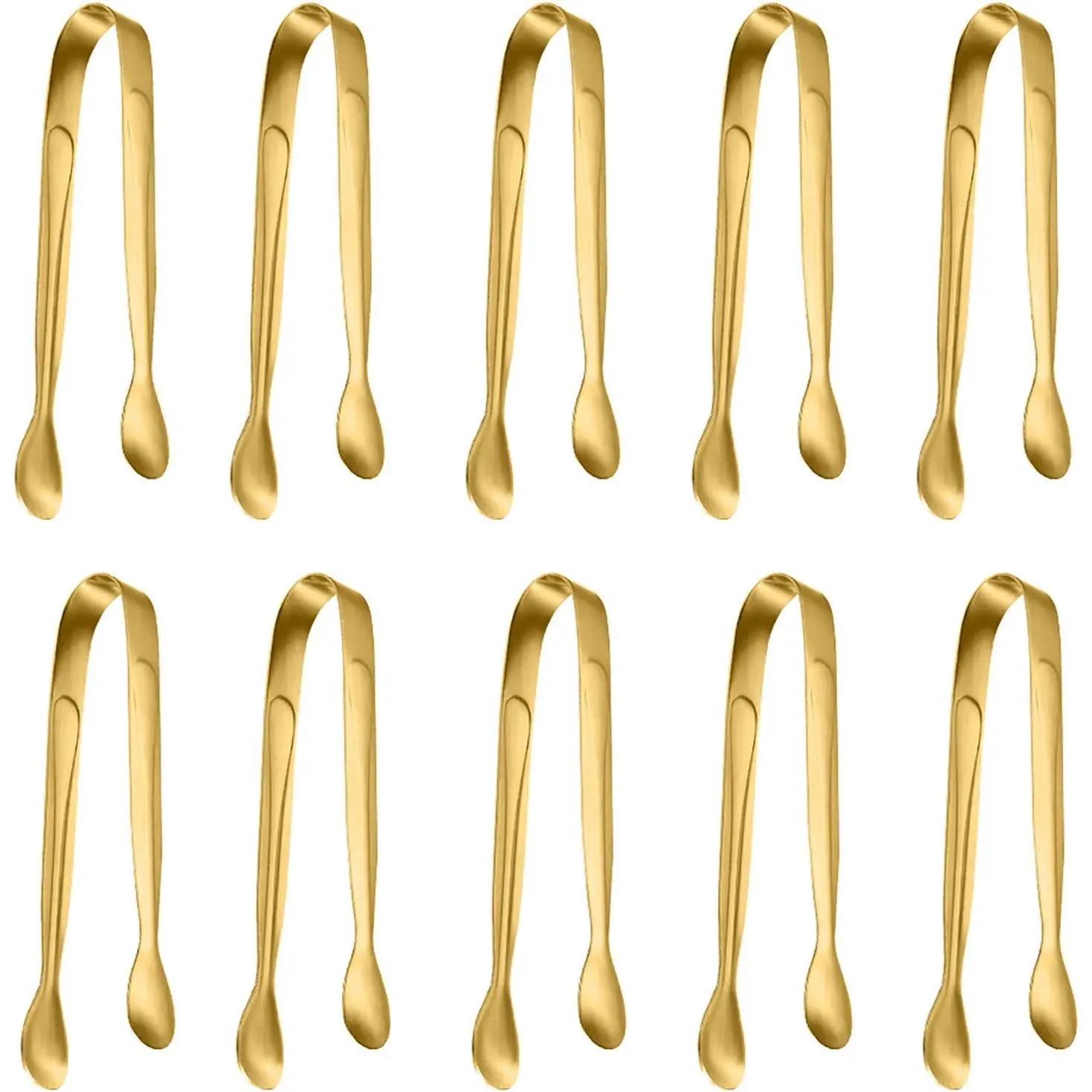 10 Pack Small Ice Tongs Sugar Tongs, Stainless Steel Mini Serving Appetizers Tongs for Party Coffee Tea Wine Bar Kitchen (Golden)