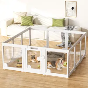 12 Panels Acrylic Clear Dog Play Pen Indoors, Puppy Playpen with Door for Small Dogs Puppies, Transparent Plastic Pet Playpen Cage Fence Crate Kennel for Cat Kitten Rabbit Bunny Ferret