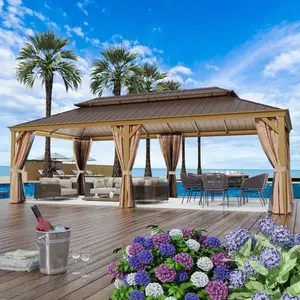 Outdoor 12'x24' Hardtop Gazebo - Aluminum Frame, Galvanized Steel Double Roof, Includes Netting & Curtains for Deck, Backyard, Patio, Lawns