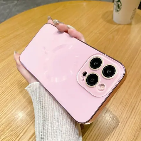 【Magsafe】Aesthetics Phone Case | 3 camera Summer Phone Cover Suitable for 18 17 14 15 16 Pro Max Glass Transparent Camera Protection Pink(Magsafe)