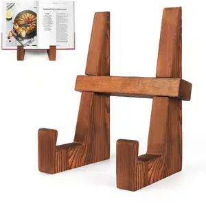 Cookbook Stand for Kitchen - 8.8 inch Wooden Cookbook Holder for Kitchen Counter, Multifunctional Recipe Book Stand，Rustic Brown Recipe Book Holder Stand