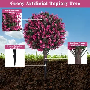 outdoor decorative artificial flowers. Artificial potted plants. Summer decoration. Realistic pink-green eucalyptus hedge balls with ground fixing nails.22-inch UV-protected synthetic shrub suitable for garden flower pots courtyards porches terraces lawns