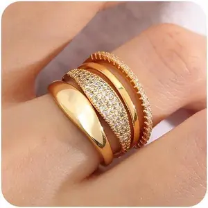 Stackable Gold Rings for Women Non Tarnish Dainty 14K Gold Plated Stacking Cubic Zirconia Thumb Ring Set Trendy Statement Promise Wedding Bands Engagement Rings for Women Size 6 7 8 9 10