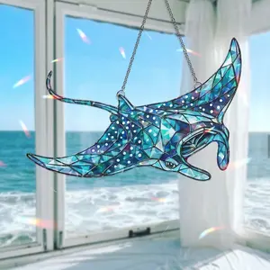 Hologram Manta Ray ACYLIC Window Hanging, Ocean Prism Suncatcher, Coastal Sea Life Decor