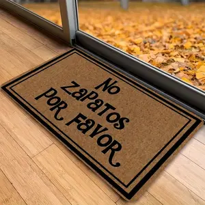1pc of Southern European Style Handwritten Doormat, "NO Zapatos POR FAVOR" in Spanish - Flannel Thick Pile with 0.4 Inch Sponge Base/580 Gsm, Entryway Courtesy Sign Mat, Suitable for Foyer, Hallway, and Entry Area, Brown Base with Black Text and