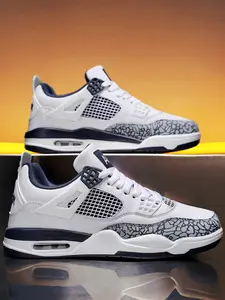 Breathable Leather Mesh Sport Shoes, Shock Absorption, Anti-Slip Sole, Unisex Basketball Shoes, Outdoor Skateboarding Shoes, Stylish Basketball Shoes