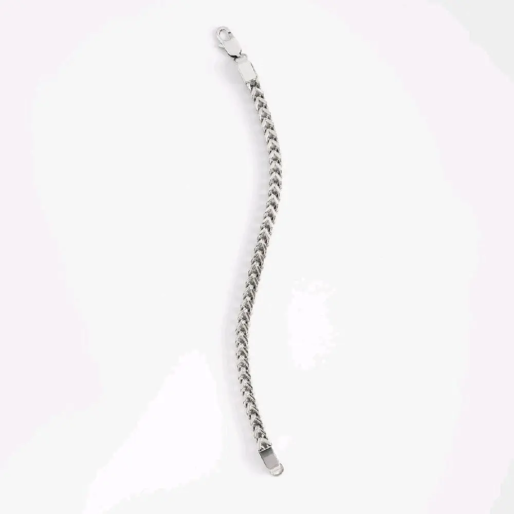 Men's Rhodium-Plated Foxtail Chain Bracelet, Unique Shining Earrings Jewelry, Fashion Accessories