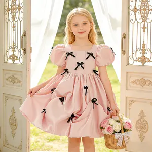 6102 Puff sleeve girls' dress with bow sweet dress for girls suitable as a birthday gift or anniversary gift