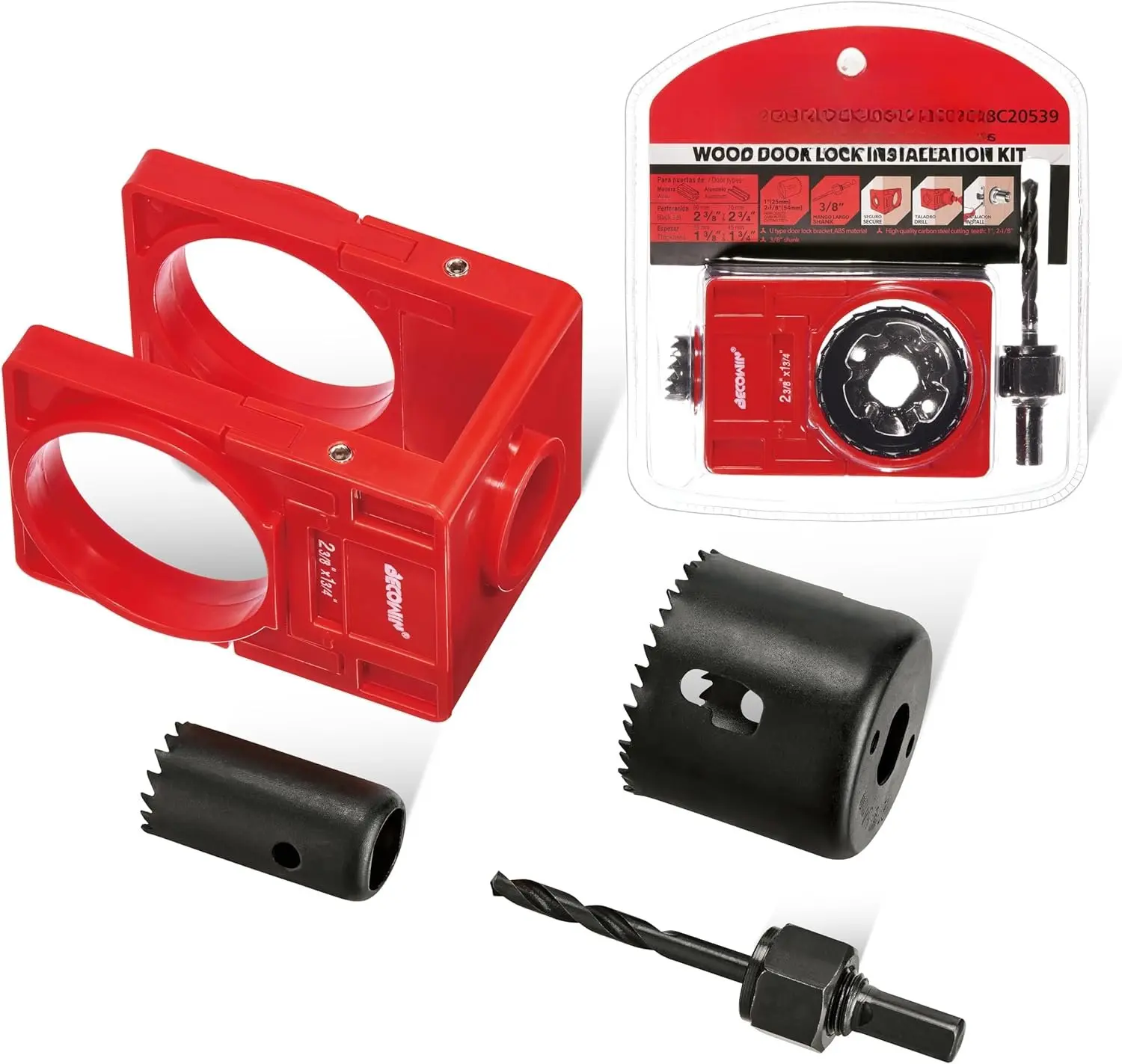 /8" - /4" Door Lock Installation Set with Guide Template, Door Lock Hole  Kit ldeal for Wooden Doors, Red