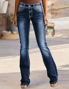Micro Embroidered Stretch Jeans - Comfortable Soft Breathable Casual Denim for Women's Wear
