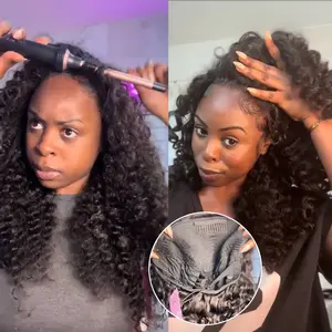 【3 IN 1 HALF WIG】GLUELESS Invisible Half Wig Raw Burmese Curly For Blackwomen Clip In Protective Styles Human Hair