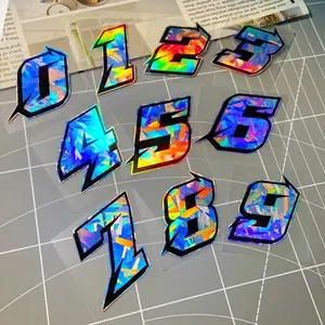 Holographic Carbon Effect Arabic Numerals Waterproof Motorcycle Hologram Stickers, Sticker Decals, Windshield Sticker, Fits Helmets, Tanks, Forks, Windscreens, Bodies, Fenders, Electric Scooters, Gift for Tuners