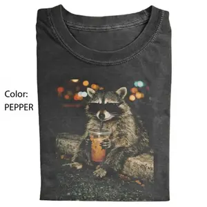 Vintage Raccoon Drinking Iced Coffee Shirt, Funny Raccoon Graphic Tee, Cute Animal Aesthetic T-Shirt, Unisex Trendy Vintage Tee, Gift for Men, Gift for Women