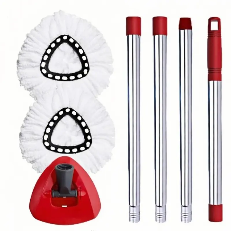 Rotating Mop Head Set, O-Ceda Easywring Microfiber Replacement Handle, 2 Extra Mops, Triangle Mop Head Cover, 30-58 Inch Handle Kit, Microfiber Mop Refills