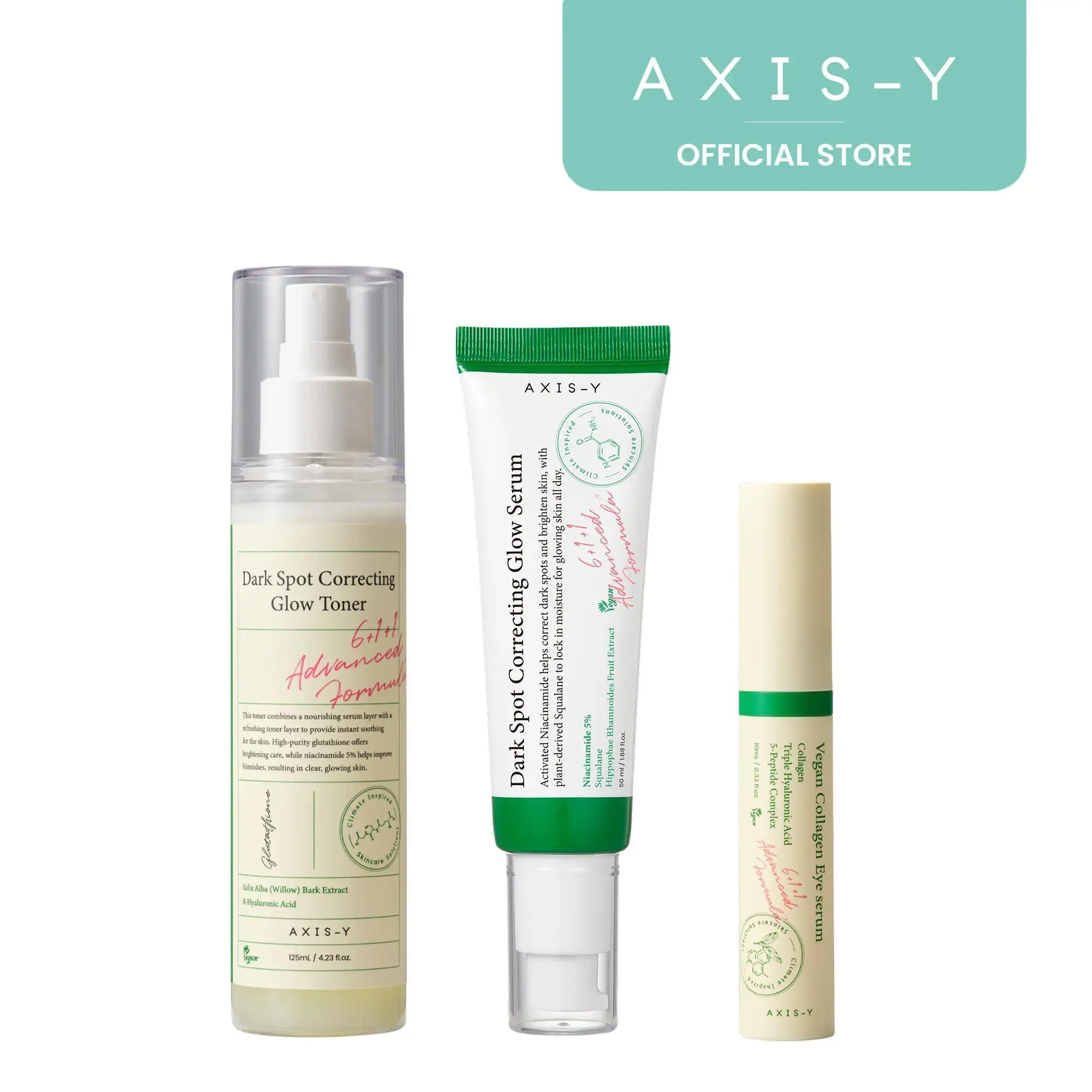 AXIS-Y Full Glow Ritual Korean Skincare Set, Glow Toner, Dark Spot Serum & Vegan Collagen Eye Serum