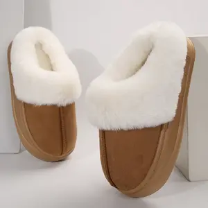 Women's Fleece Slippers Trendy Plush Collar Mini Snow Boots Warm Thick Sole Casual Footwear Indoor Outdoor Shoes