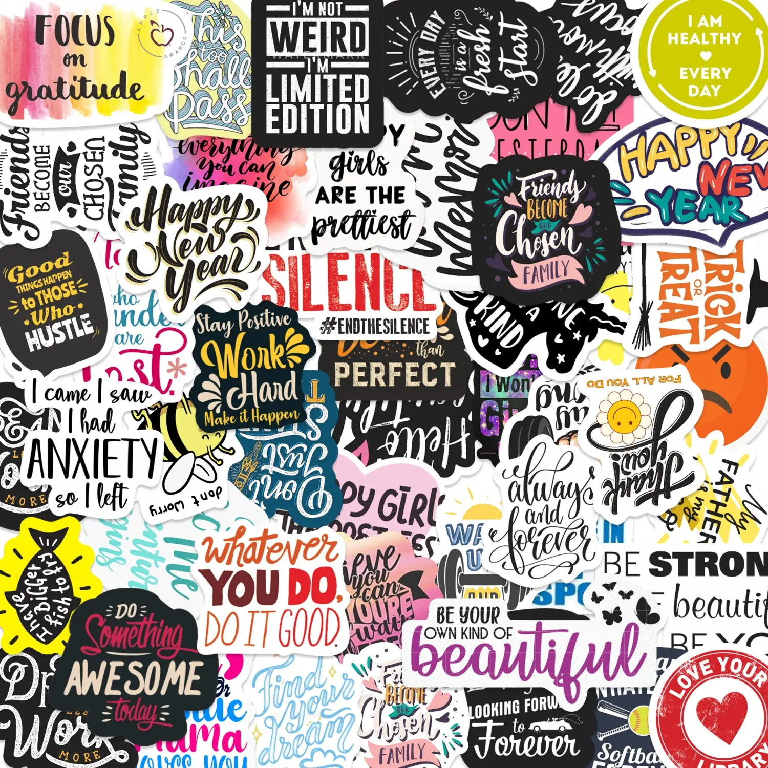 50pcs Colorful Motivational Quotes Stickers Pack, Art Stickers, Waterproof Positive Self Love Text Decals for Laptop, Water Bottle, Journal & Scrapbook, Inspirational Gift, DIY Sticker Paper, Stickers for Scrapbooking