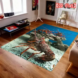 2D fiat lobster in an aquarium, machine washable carpet, suitable for living room or office decoration, perfect for indoor space, versatile modern style carpet