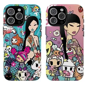 Tokidoki Tattoo Girl Colorful Doodle Phone Case for iPhone 17 Air 16 15 14 13 12 11 Pro Max | Y2K Cool Girl Aesthetic Tough Case | Vibrant Japanese Art Protective Cover Gift for Her