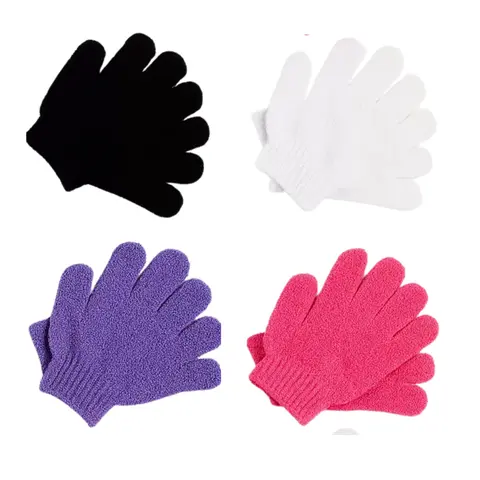 PAKNADA 4-Piece Nylon Fiber Abrasion Resistant Exfoliating Bath Gloves - Practical, Durable Mitts for Exfoliate and Cleanse Daily, 15 x 15 x 5 cm Compact Vibrant Lightweight Bathroom Shower Accessories