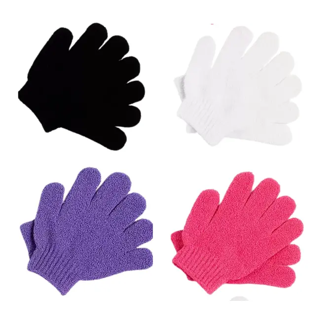 PAKNADA 4-Piece Nylon Fiber Abrasion Resistant Exfoliating Bath Gloves - Practical, Durable Mitts for Exfoliate and Cleanse Daily, 15 x 15 x 5 cm Compact Vibrant Lightweight Bathroom Shower Accessories