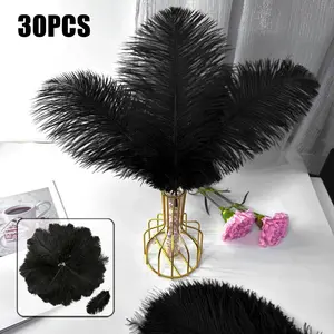 Pack of 30 Ostrich Feathers, 15-20 cm Natural Ostrich Black Decorative Feathers, DIY Craft Decoration Accessories, for Wedding Decoration, Home Decor, Party Table Ornaments Lightweight