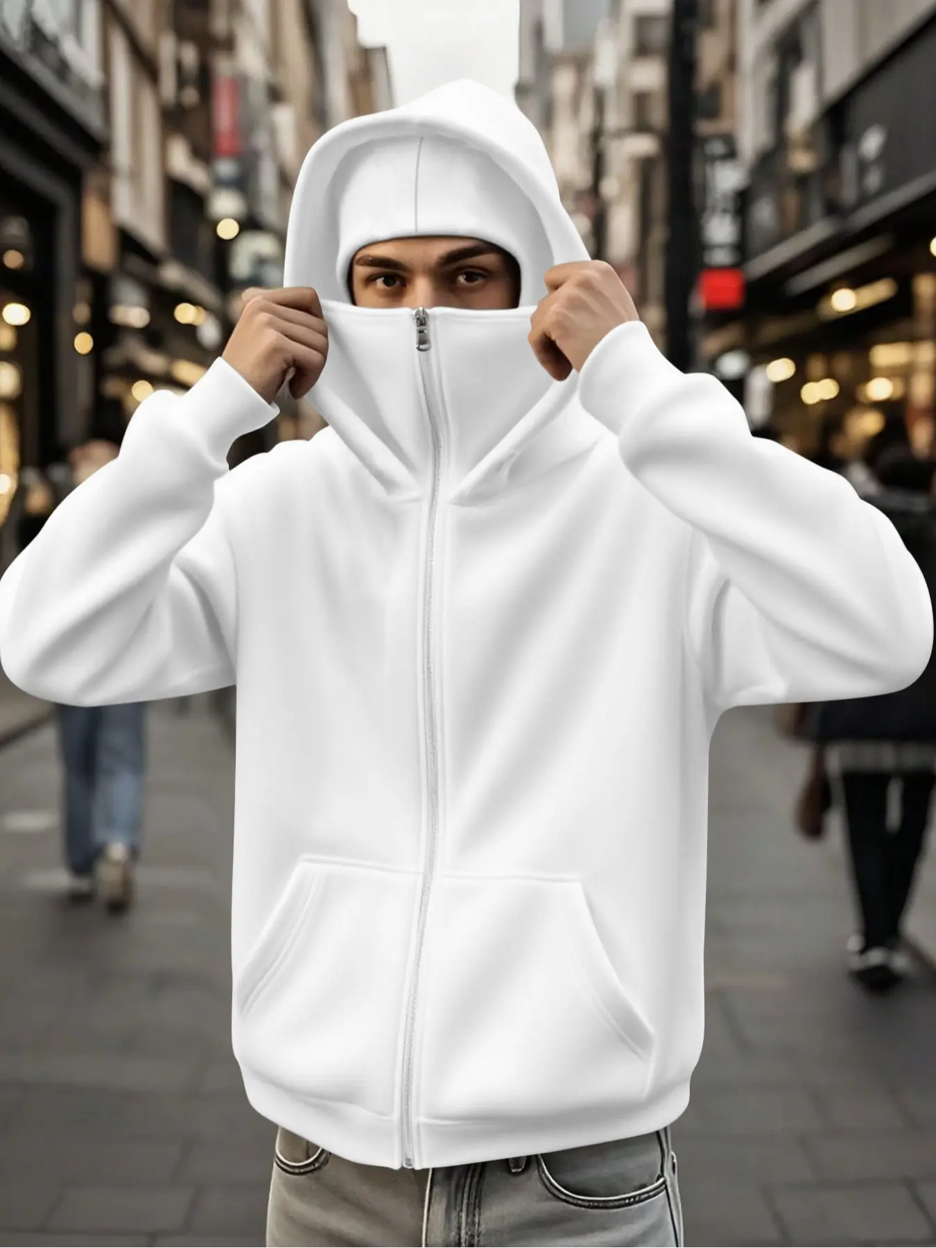 Men's Solid Color Knit Plain Fitted Hooded Sweatshirt, Pullover Balaclava, Fall Winter Fashion, Casual Long Sleeve Drop Shoulder Design, Casual Comfy Fit