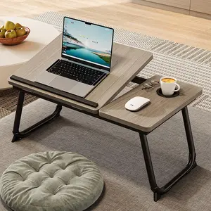 Adjustable Laptop Desk with Solid Wood - Foldable Lap Desk for Bed, Height Adjustable Small Table for Adults, Kids, Home Office