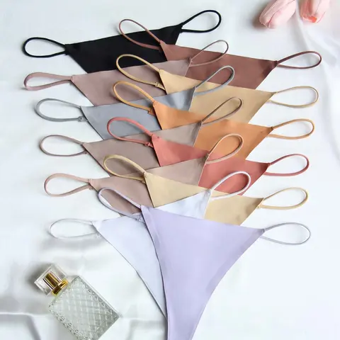 Women's Solid Color Thong Panties, Soft Breathable Comfortable Fit Underwear, Lingerie for All Seasons Daily Wear, Medium