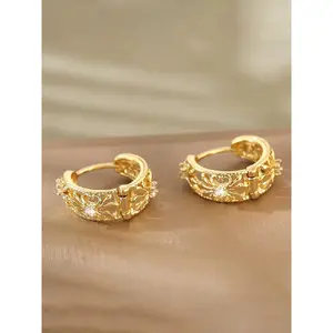 Vintage Flower Design Zirconia Hoop Earrings, Fashionable Jewelry for Women, Trendy All-match & Exquisite Jewelry for Birthday Gift