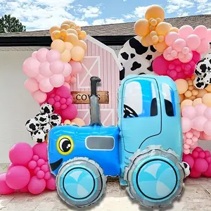Blue Tractor Shape Aluminum Foil Balloons, Birthday Party Decoration, Farm Theme Party Supplies, 1/2pcs Assembly Buttons