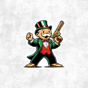Mr Monopoly with a golden gun Sticker