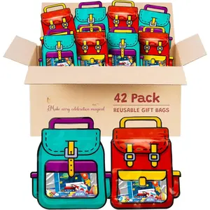 , 42 count Plastic Goodie Bags with Handles | Goodie Bags for Birthday Party, Wedding,  Bulk  Wrapper for Candy, Snacks, , Sandwich