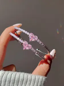 Women's Elegant Rhinestone Decor Cuff Bangle Bracelets, 2pcs/set Trendy Heart Design Matching Bracelets, All-match Luxury Jewelry As Gift for Women & Girls, Heart Shaped Bracelet