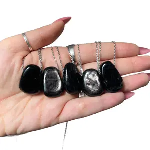 Hypersthene Crystal Necklace with Black and Dark Gray Crystals, Elegant Design, Adjustable Chain