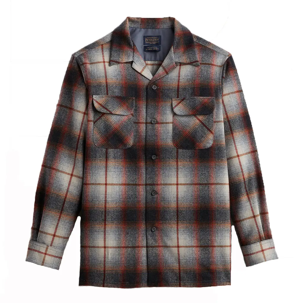 Pendleton Men's Plaid Checked Casual Longsleeves Wool Board Shirt - Copper-Grey Ombre Fabric, 2023 Fall Menswear Top