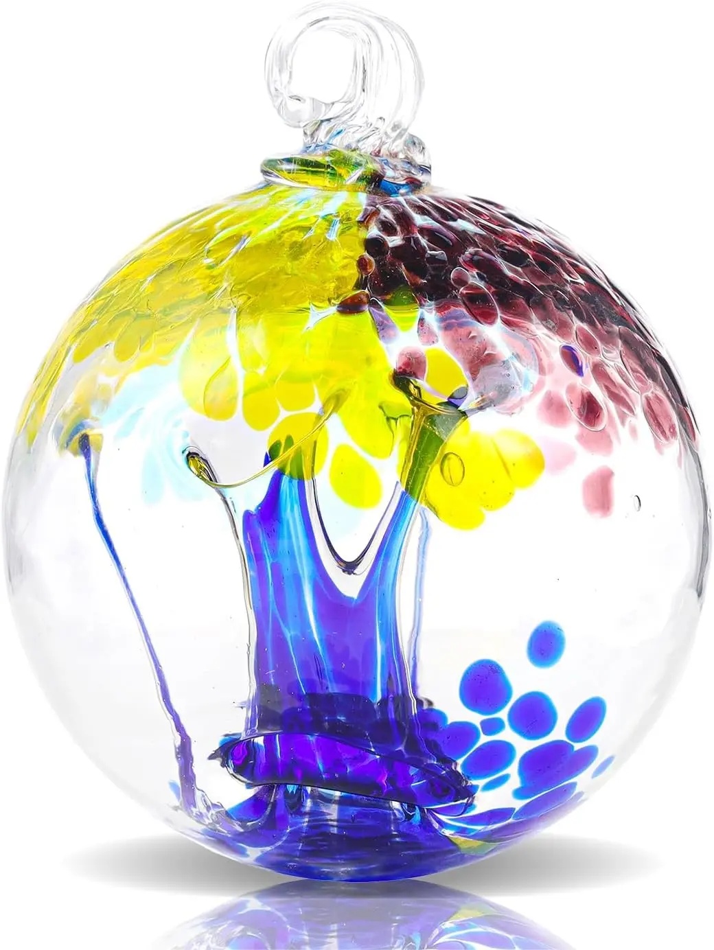 4" Hanging Glass Garden Gazing Ball Hand Blown Glass Witch Ball Christmas Ornament Friendship Balls for Outdoor Garden Patio Window Home Décor, Gift for Mom Wife Friend, Blue