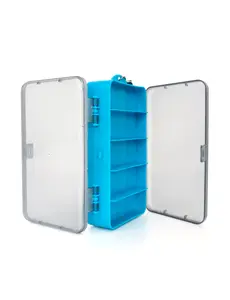 BLUEWING Double Tackle Storage Tray 7.09 * 3.94 * 1.57 in Dual Layered Fishing Accessory Organizer Transparent Lids, Adjustable Compartments Durable Waterproof Material,Blue