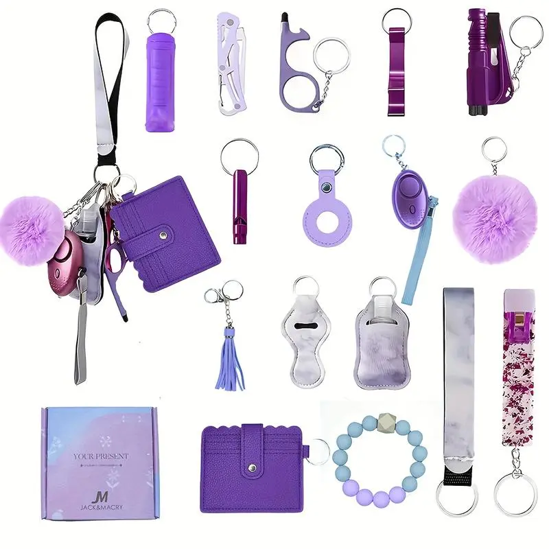 Outdoor Key Chain Suit, Sports Style Key ChainBuilt-in 17 Tools, Effectively Protect Sports andOutdoor Safety, Including and Other Functions.