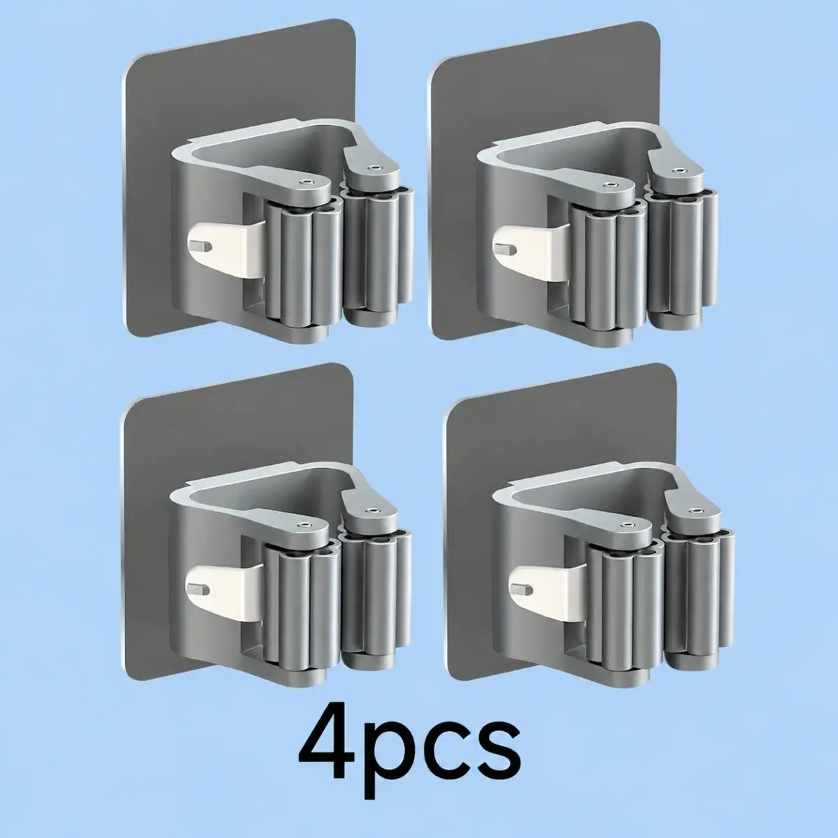 Multi-Purpose Home Storage Hooks - 4-Piece Plastic Self-Adhesive Mop & Broom Holder Clips, No-Drill Waterproof Wall-Mounted Utility Clamps, Easy-Install Organizer for Bathroom, Garage (2 Color Options)