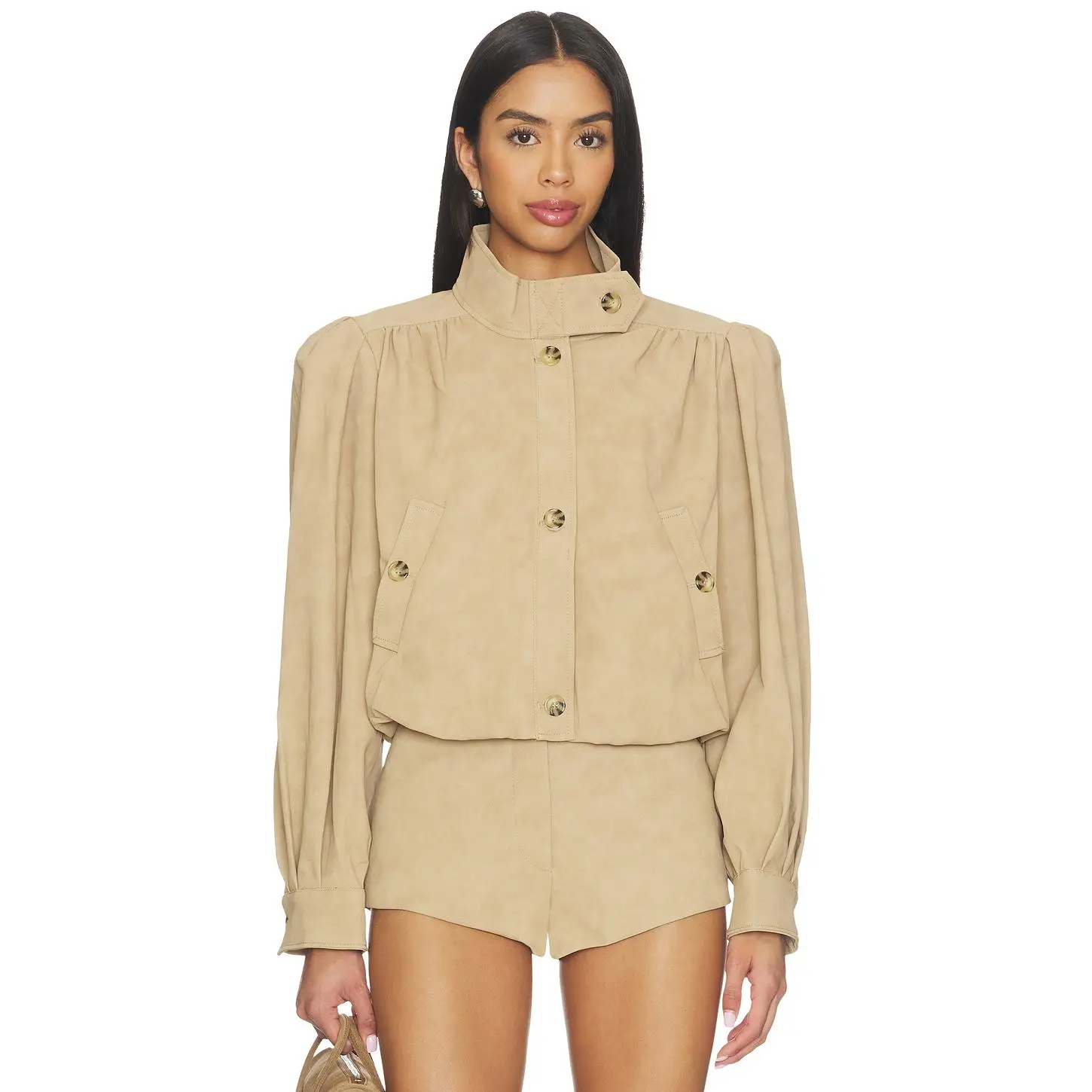 Bardot Leon Faux Leather Jacket in Soft Beige