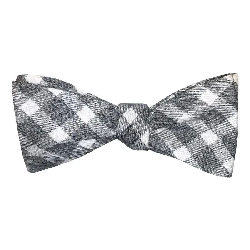 Gray Checkered Cotton Self-Tie Bow Tie - Soft Breathable Material, Fits Up to 20" Neck, Ideal for Casual & Formal Events