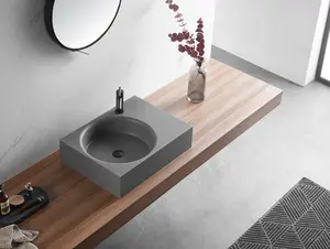 Bathroom Sink, Solid Surface Material, Wall-Mount or Countertop Install, 26" with Single Faucet Hole in Matte Gray， SVWS603L-26GR