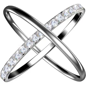 2 Pack 14K Gold Plated Stackable Rings , Cubic Zirconia Simulated Diamond Stacking Rings Eternity Bands for Smart Ring