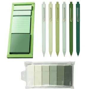 13 Pieces Aesthetic Stationery Set, 0.5mm Retractable Black Ink Pens and Sticky Notes, Office Stationery Supplies Set