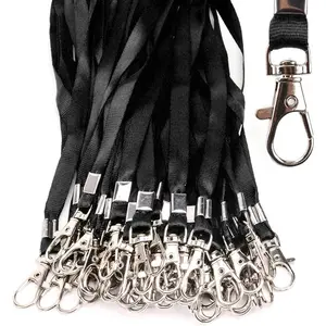 Lanyards 50 count Bulk Lanyard for Id Badges Flat Black Lanyard with Badge Clip Swivel Hook (50, Black)